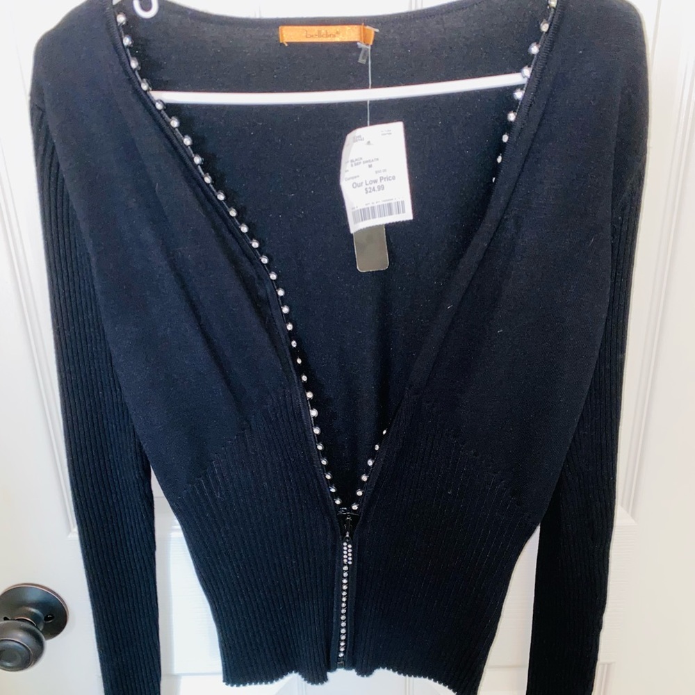 Belldini Rhinestone Trim Zip Sweater 🖤